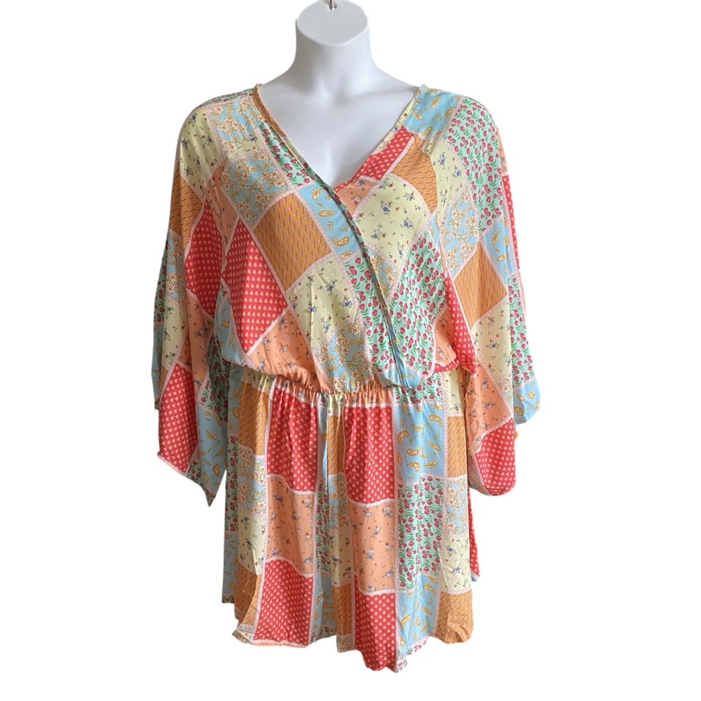 Haptics By Holly Harper Floral Patchwork Print Romper Womens Plus Size 3X NWT